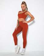 Nieve Gerippte Nahtlose Leggings - Dunkelrot