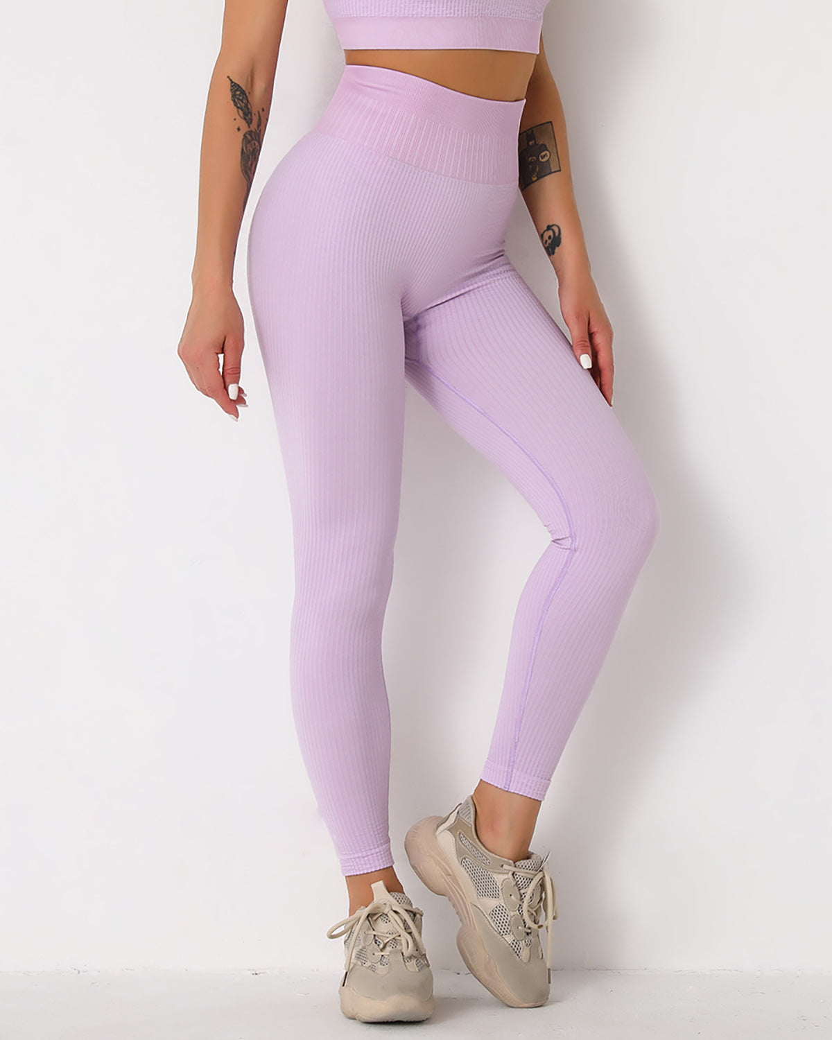 Qiara Gerippte Nahtlose Leggings - Lila