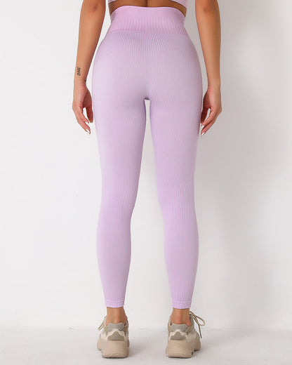 Qiara Ribbed Seamless Leggings - Purple