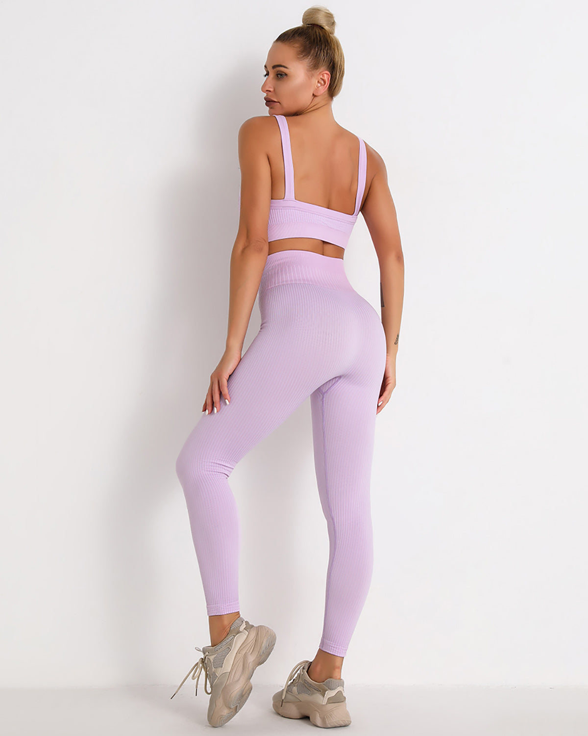Qiara Gerippte Nahtlose Leggings - Lila