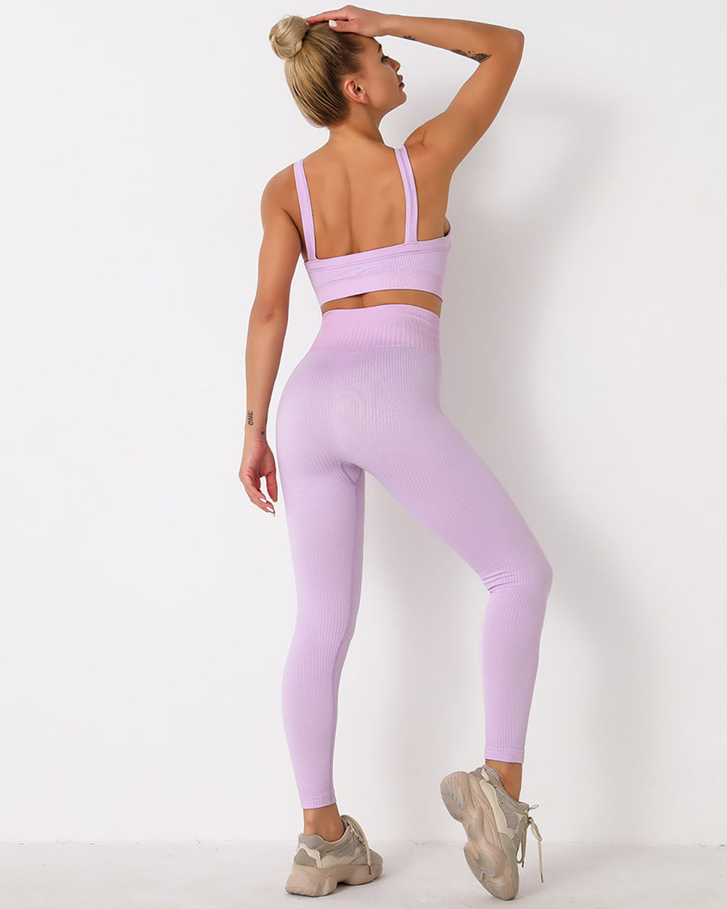 Qiara Gerippte Nahtlose Leggings - Lila