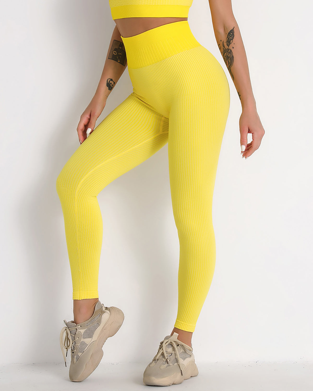 Qiara Ribbed Seamless Leggings - Yellow