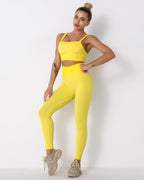 Qiara Gerippte Nahtlose Leggings - Gelb