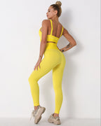 Qiara Gerippte Nahtlose Leggings - Gelb