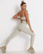 Qiara Gerippte Nahtlose Leggings - Khaki