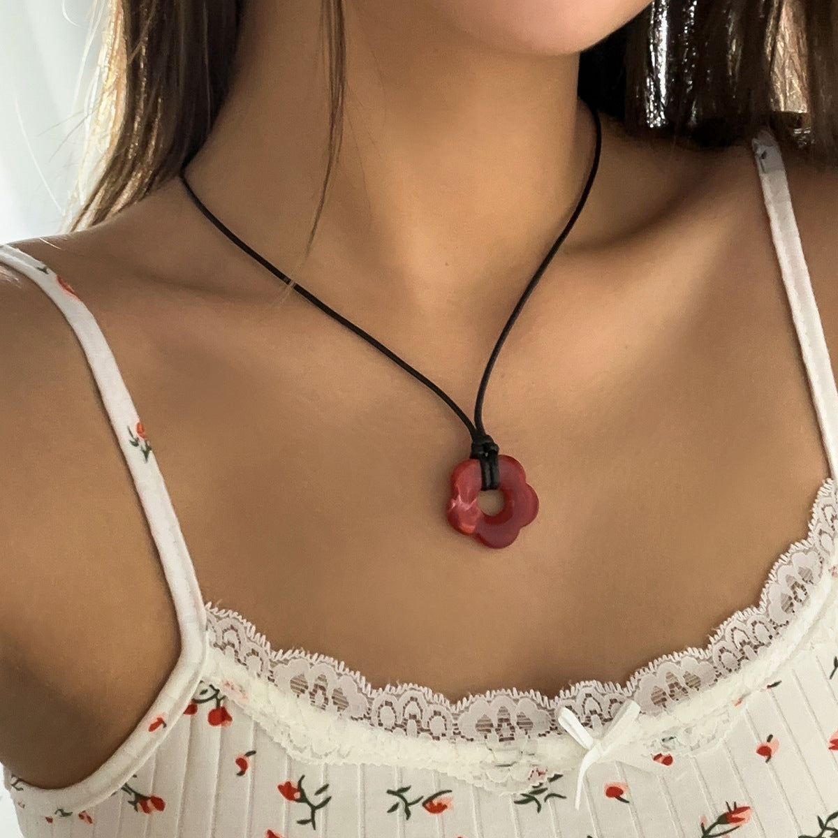 Flower Pendant Cord Necklace