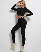 Rozy Gerippte Nahtlose Leggings - Schwarz