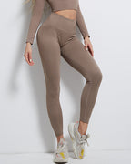 Rozy Gerippte Nahtlose Leggings - Kaffee