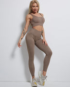 Rozy Gerippte Nahtlose Leggings - Kaffee
