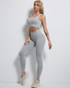 Rozy Gerippte Nahtlose Leggings - Grau