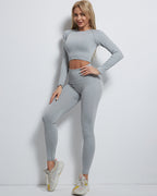 Rozy Gerippte Nahtlose Leggings - Grau