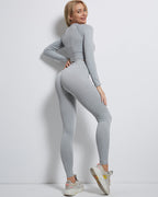 Rozy Gerippte Nahtlose Leggings - Grau